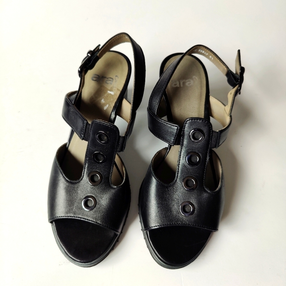 Ara Black Leather Heel Shoes